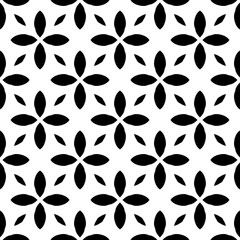 Black, white floral pattern, geometric wallpaper , seamless texture with flat ornament, decorative illustration with simple elemets