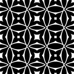 Black, white floral pattern, geometric wallpaper , seamless texture with flat ornament, decorative illustration with simple elemets