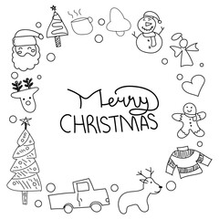 Set of Christmas design element in doodle. Christmas Holiday vector illustration