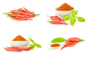Set of red chili over a white background