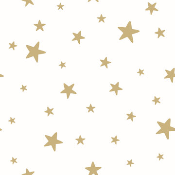 Cute baby girl nursery seamless pattern with gold stars on white background. Perfect for fabric, textile, nursery decoration, baby shower. Surface pattern design.