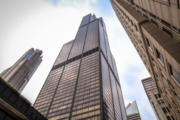 A Chicago tower from street level - obrazy, fototapety, plakaty
