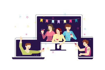 People have online birthday party