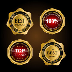 Golden badges and labels with golden ribbon vector collection .vector illustration