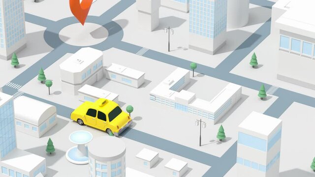 Mini-city with a taxi, transportation background, 3d rendering.