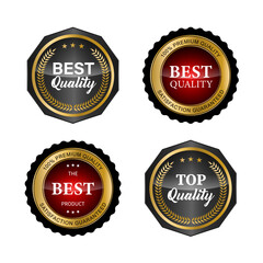 Golden badges and labels with golden ribbon vector collection .vector illustration