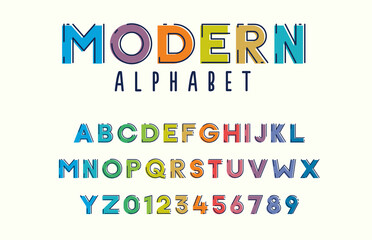 Colorful alphabet typeface vector set. Stylized expressive fun and cheerful font outlined with flat colors