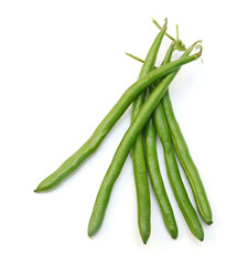 Green beans with leaves on white background