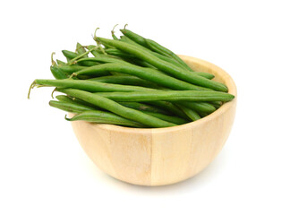 Green beans with leaves on white background