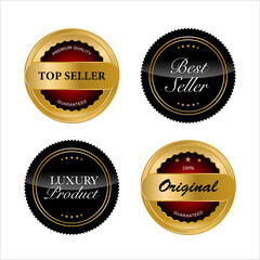 Golden badges and labels with golden ribbon vector collection .vector illustration