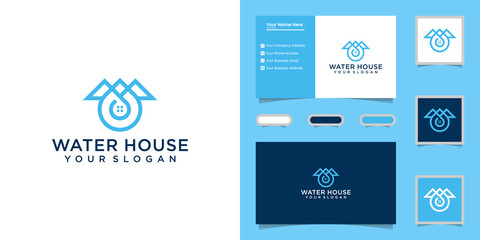 Water house logo line art template and business card