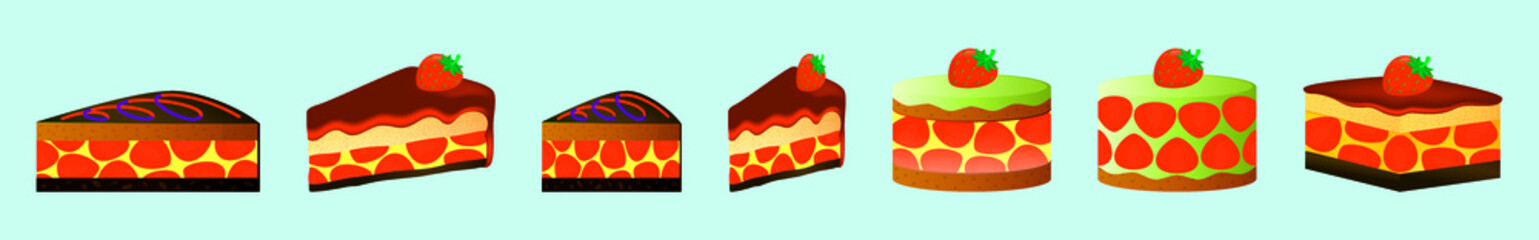 Illustration of strawberry shortcake cartoon icon design template with various models. vector illustration isolated on blue background