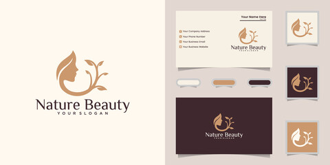 Nature Beauty Woman Face Leaf Logo Design template and business card