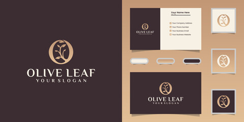 Olive oil and leaf logo design template and business card