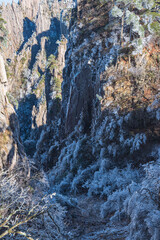 Fototapeta na wymiar Beautiful view of rime in winter afternoon in Huangshan Scenic Area, Anhui, China