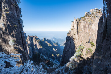 Beautiful view of rime in winter afternoon in Huangshan Scenic Area, Anhui, China