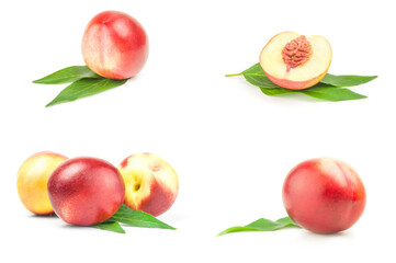 Set of isolated peaches isolated over a white background