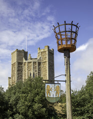 ORFORD, UNITED KINGDOM - Aug 06, 2020: Orford Castle and beacon