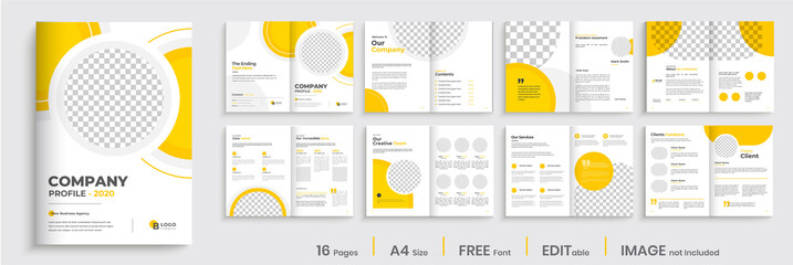 Corporate business brochure template layout, company brochure design, multipage design with yellow shapes, 