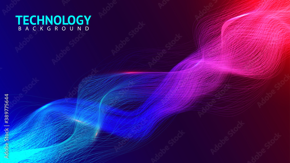 Poster abstract blue and red wave background. connection and web concept. digital technology. geometric art