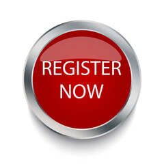 Vector red register now button icon. Registration symbol. Metallic button for website. Stock image. EPS10