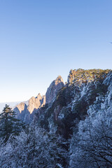 Beautiful view of rime at sunset at Qingliangtai in Huangshan Scenic Area, Anhui, China