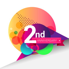 2nd Anniversary logo, Colorful geometric background vector design template elements for your birthday celebration.