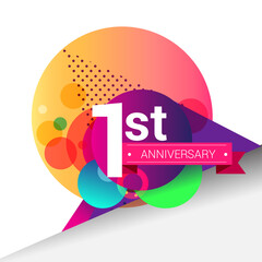 1st Anniversary logo, Colorful geometric background vector design template elements for your birthday celebration.