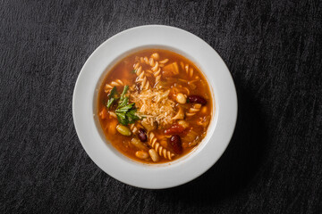 スープパスタ　Italian twisted pasta vegetable soup