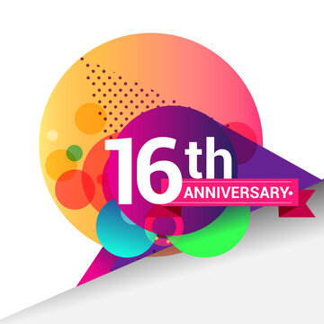 16th Anniversary logo, Colorful geometric background vector design template elements for your birthday celebration.