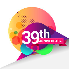 39th Anniversary logo, Colorful geometric background vector design template elements for your birthday celebration.