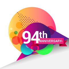 94th Anniversary logo, Colorful geometric background vector design template elements for your birthday celebration.
