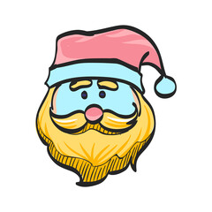 Santa Claus head icon in color drawing. Celebration Christmas December merry
