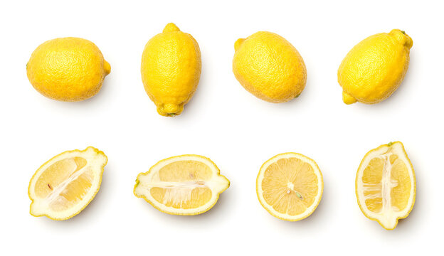 Collection of lemons isolated on white background