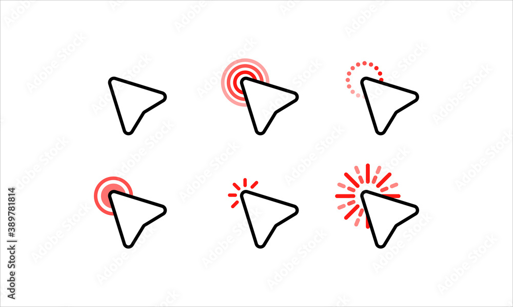 Poster computer mouse click cursor arrow icons set. waiting, loading. target clicks, arrow icons. pointer i