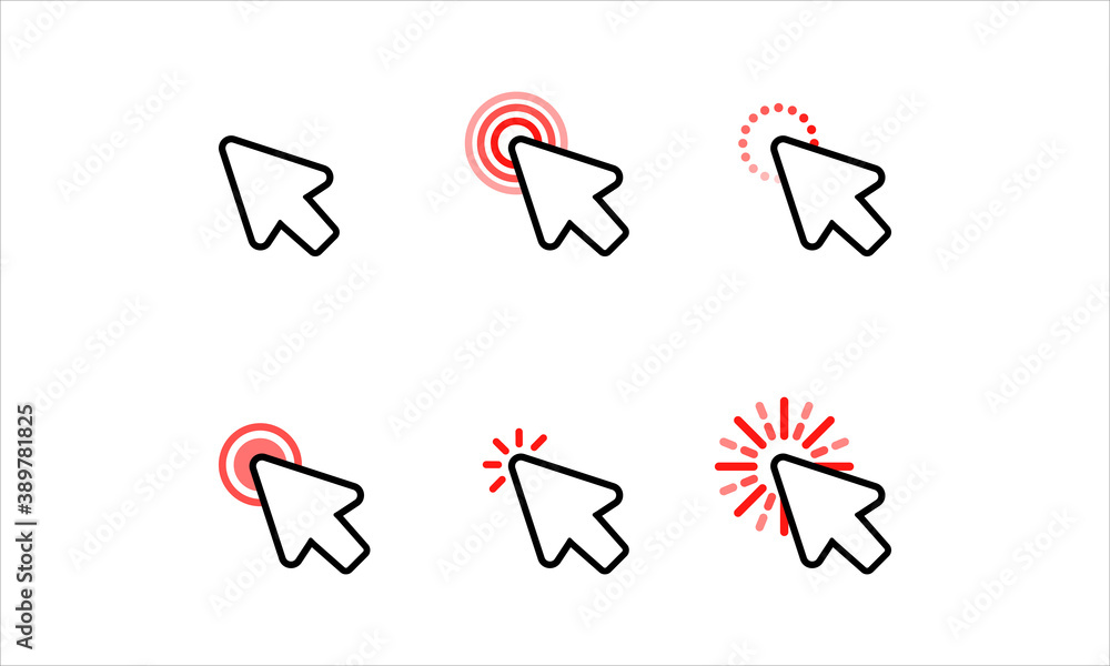 Poster computer mouse click cursor arrow icons set. target clicks, arrow icons. pointer icon. cursor badge.
