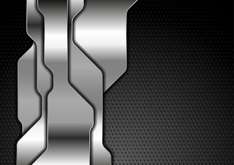 Silver metallic abstract technology background. Geometric vector design