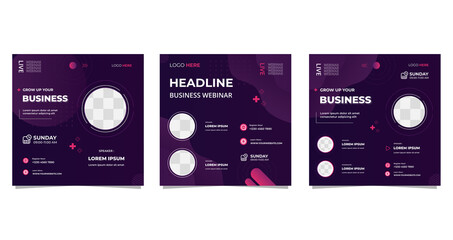 Set of Dark purple liquid background for Social media post template, business webinar, marketing webinar, Education, Online Class program, Etc