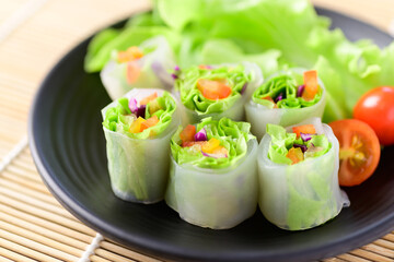 Colorful fresh vegetables salad spring roll, Healthy vegan food