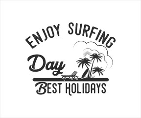Surfing vintage Design. Enjoy Surfing Day Best Holidays. Camping surf badge design Happiness Comes in Waves.T Shirt Typography Design. Vector Illustration Symbol Icon Logo Design.
