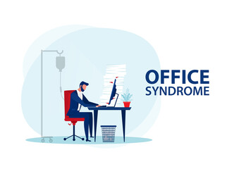 Vector - Tired businessman at office with office syndrome health concept