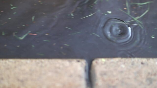 rain flowing along sidewalk gutter