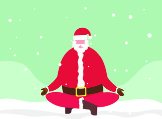 Christmas vector concept: Santa claus doing yoga exercise while sitting and meditating