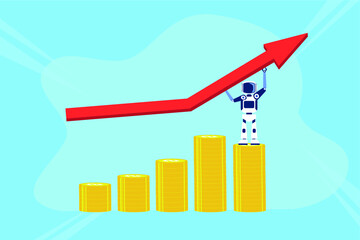 Artificial intelligence robot vector concept: Artificial intelligence robot helping to rise financial graph