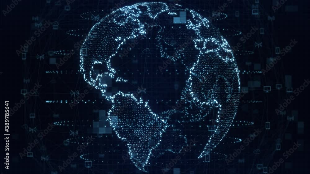 Wall mural global network and data connections concept. abstract planet technology data network.digital data gl