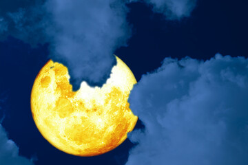 full Grain blood moon silhouette dark cloud on the night sky
