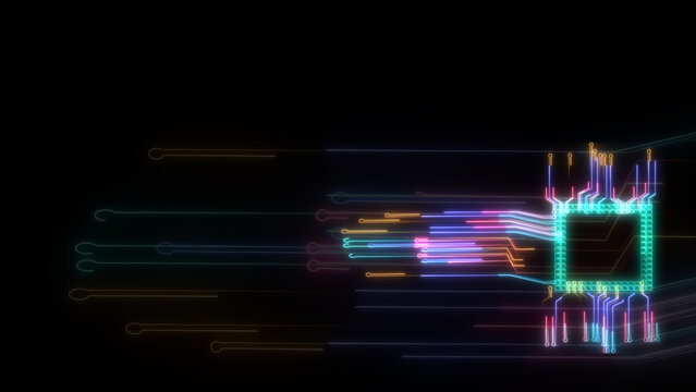 Futuristic digital intelligent chip data processing technology full power and blur laser circuit