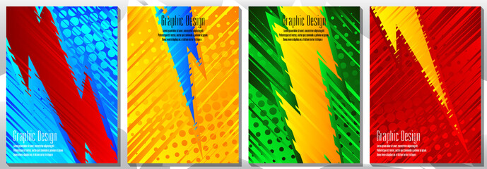 Half tone cover design templates with thunder. Layout set of geometric design for covers of books, brochures, notebooks, reports, magazines. Vector illustration.