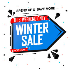 Winter Sale banner design template, discount tag, vector illustration