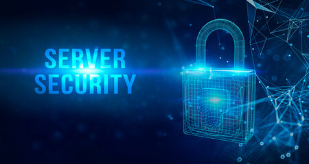 Business, technology, internet and networking concept.Server security word on virtual screen.3D illustration.